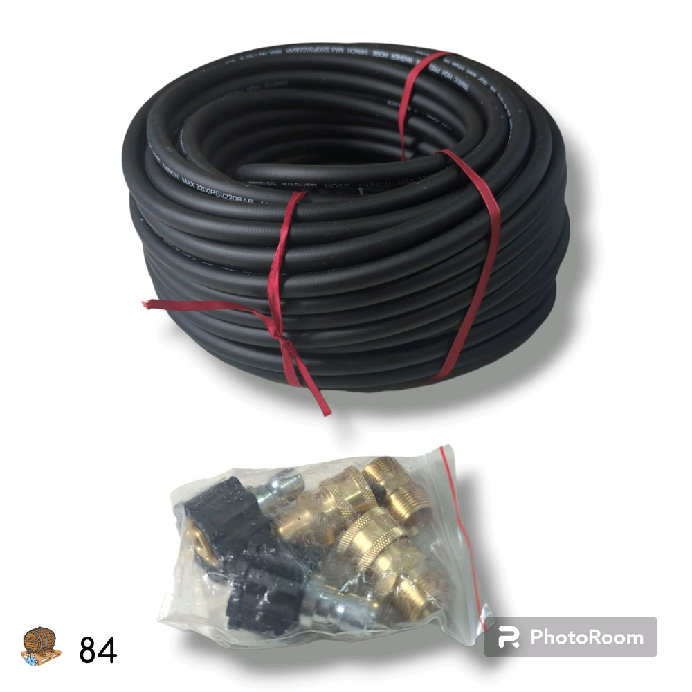 100 Ft - 1/4" M22 Replacement Pressure Washer Hose with Quick Connect