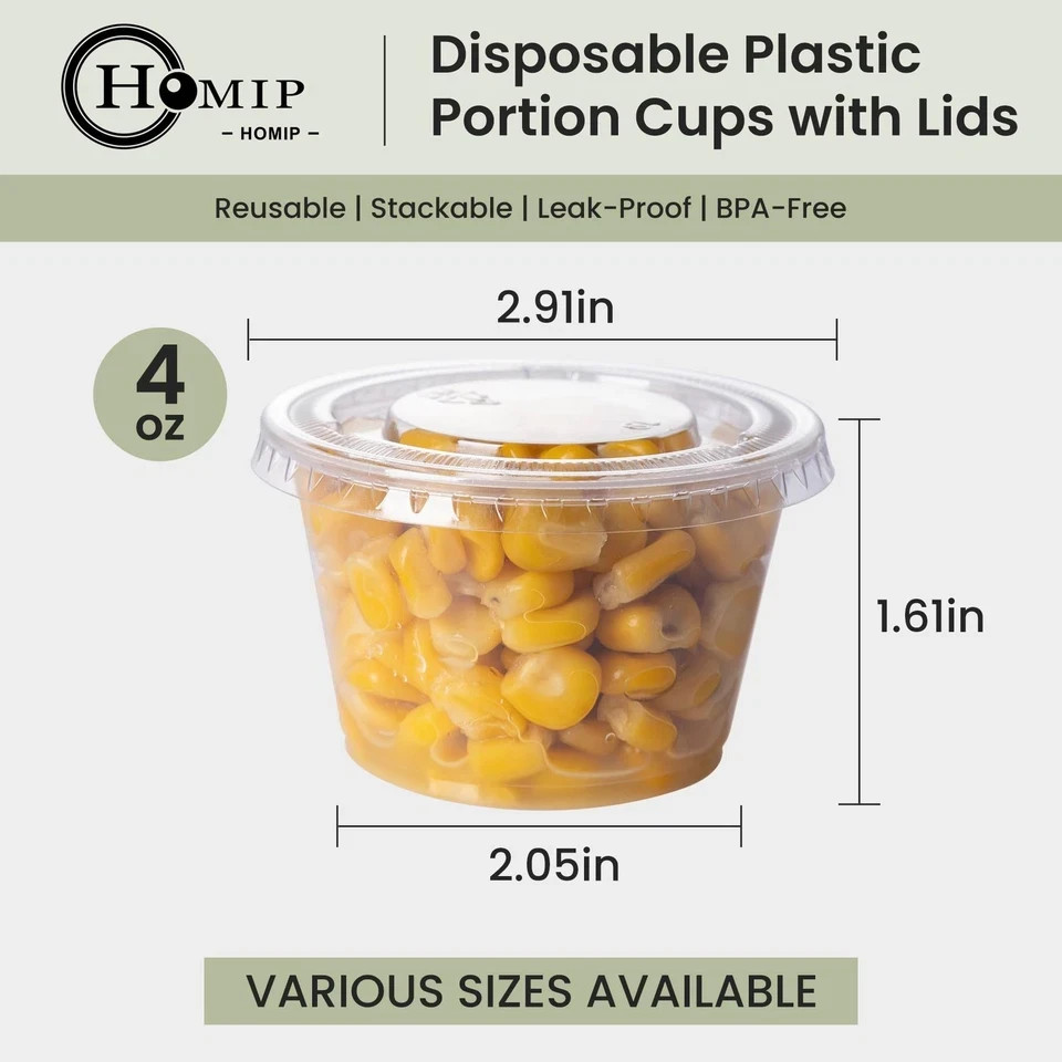 300Pack 4oz Disposable Plastic Portion Cups with Lids, Small Mini Sauce Cups ...