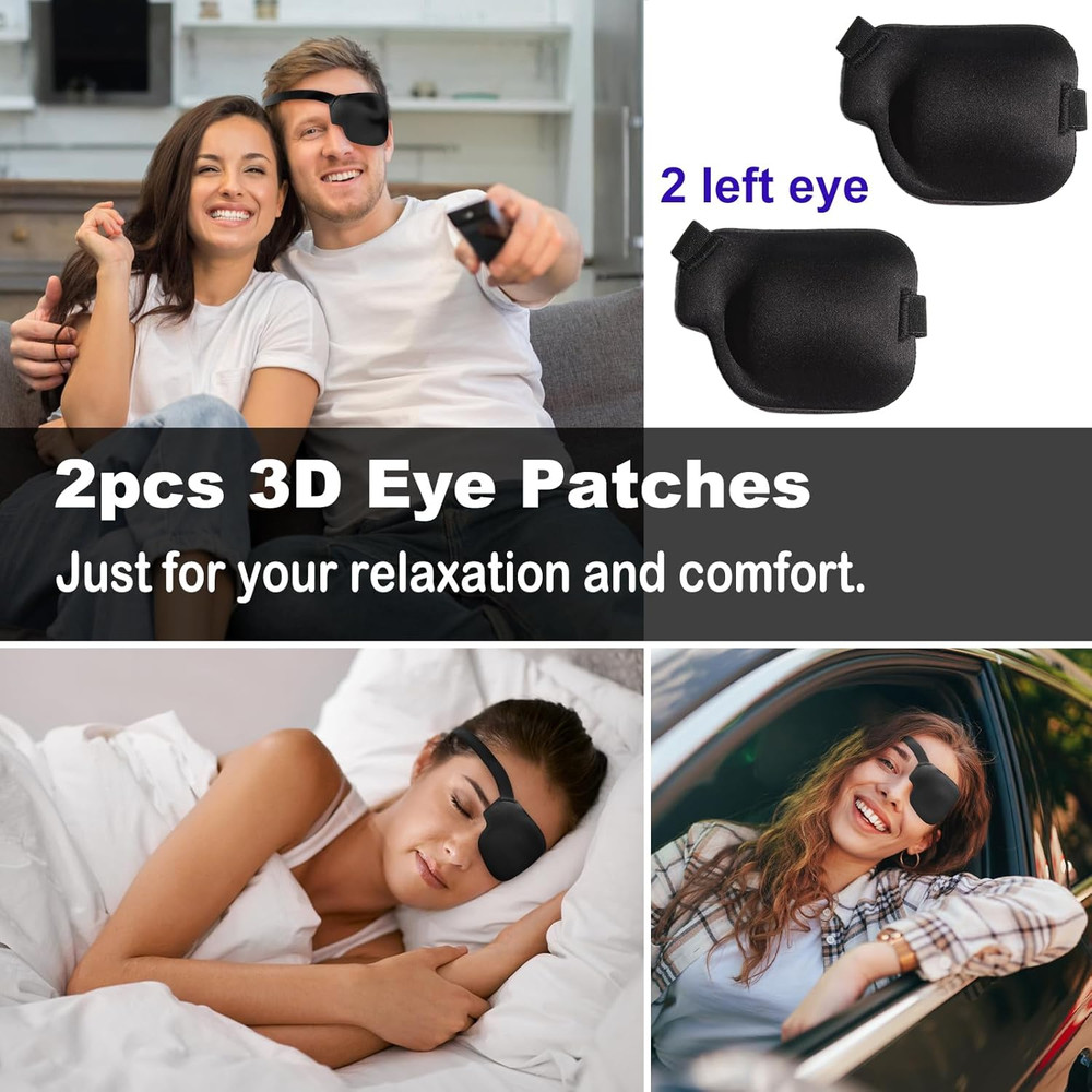 2Pcs 3D Eye Patches for , Adjustable Eyepatch,Black(Left)