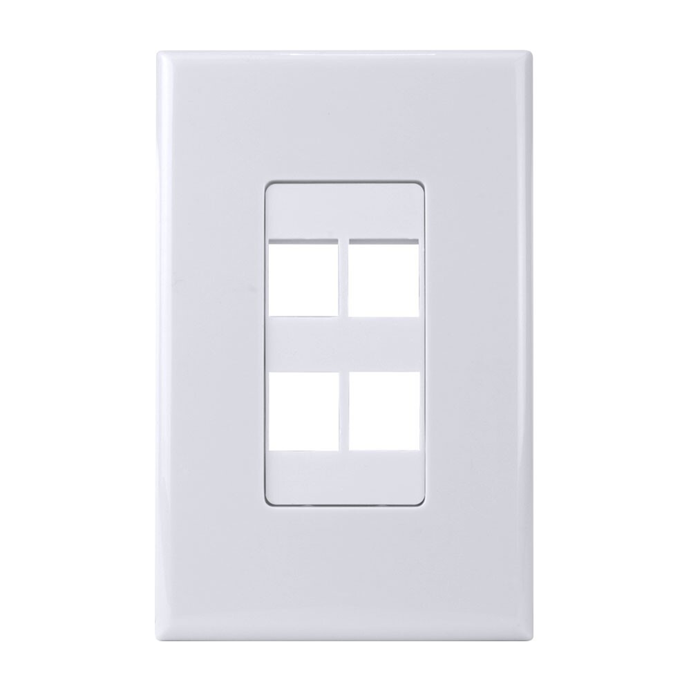 Construct Pro 4-Port Keystone Wall Plate with Screwless Face (White)