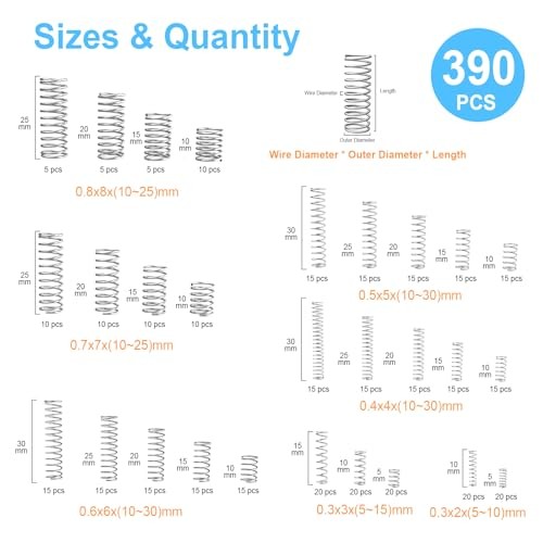 390-Piece Compression Spring Assortment Kit, 28 Sizes Small Springs Set,
