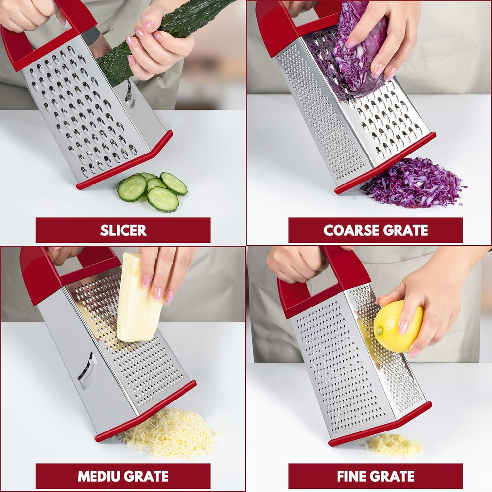 Cheese Grater with Container, Professional Cheese Grater with Handle, Stainless