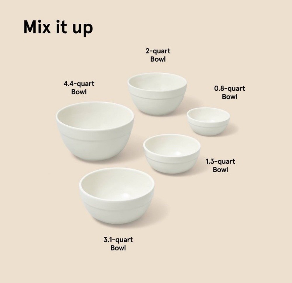 5pc Earthenware Ceramic Mixing Bowl Set Cream - Figmint
