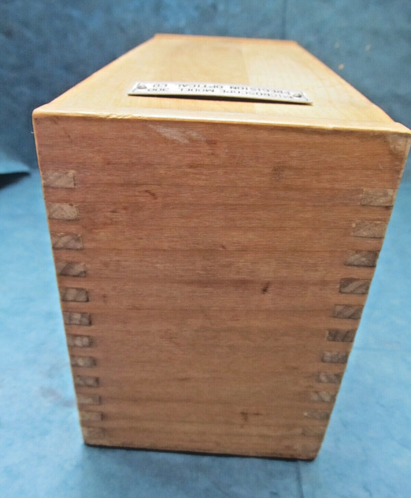 Vintage Microscope model 300 Precision Optical Co. Pine wood box