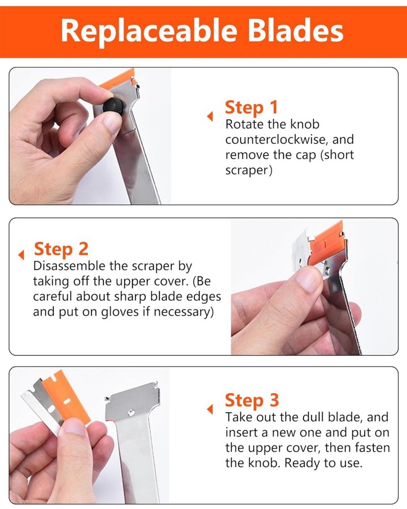 Razor Blade Scraper 2PC Tool Set For Removing Label Registration Sticker Decal