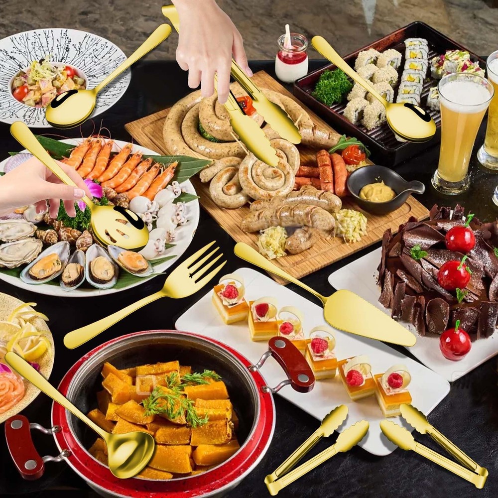 Gold 12 Pieces Serving Utensils Include Large Serving Spoons,Slotted Serving ...