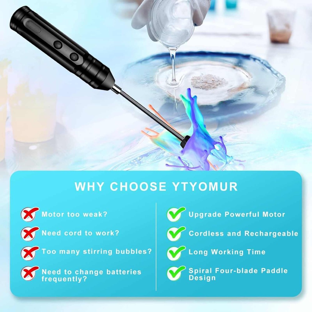 Black Epoxy Resin Mixer USB Charging Powerful Slow Motor Electric Stirrer Tool