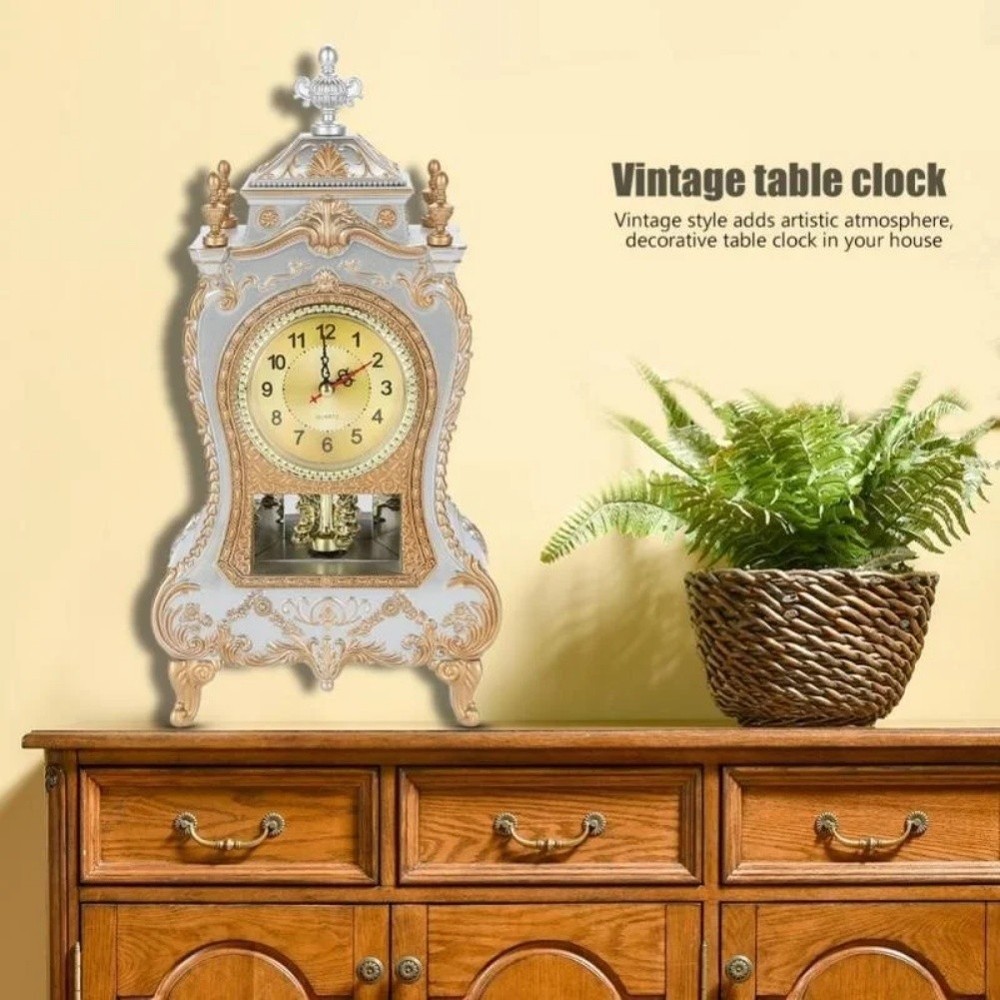 Classic European Antique Table Clock Silent Sweep Second for Study Room