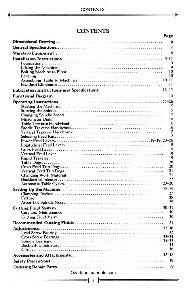 Cincinnati CINPAK 45 Horizontal Milling Machine Operator Instruction Manual 1428