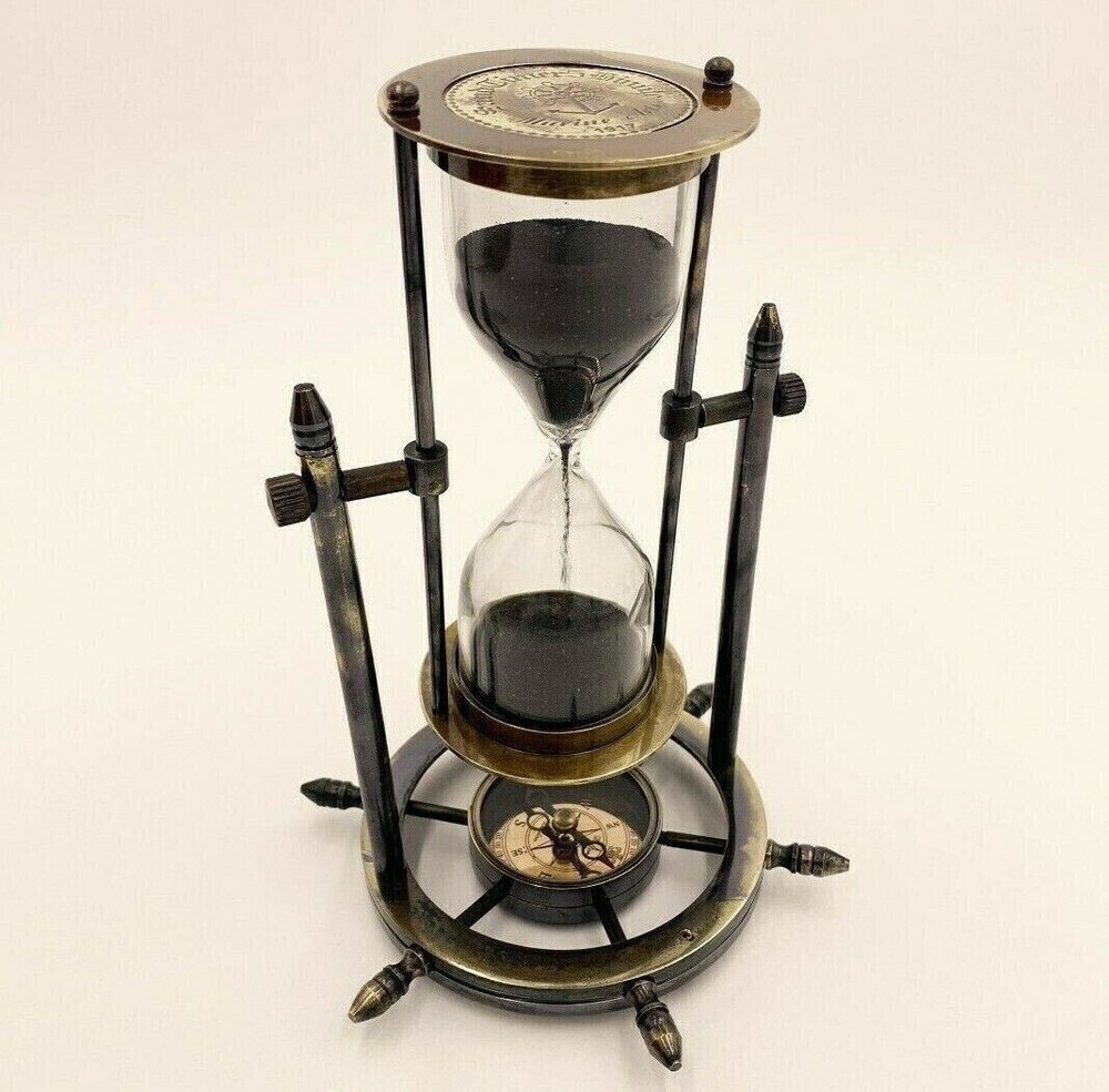 Vintage Nautical Sand Hourglass Compass Timer Beautiful Antique Gift For Table