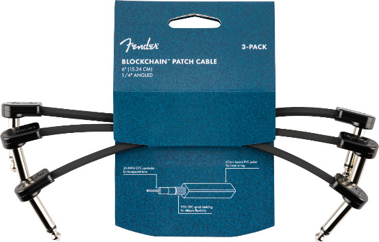 Fender Blockchain 6" Pedal Patch Cables, 3-pack, Angle/Angle