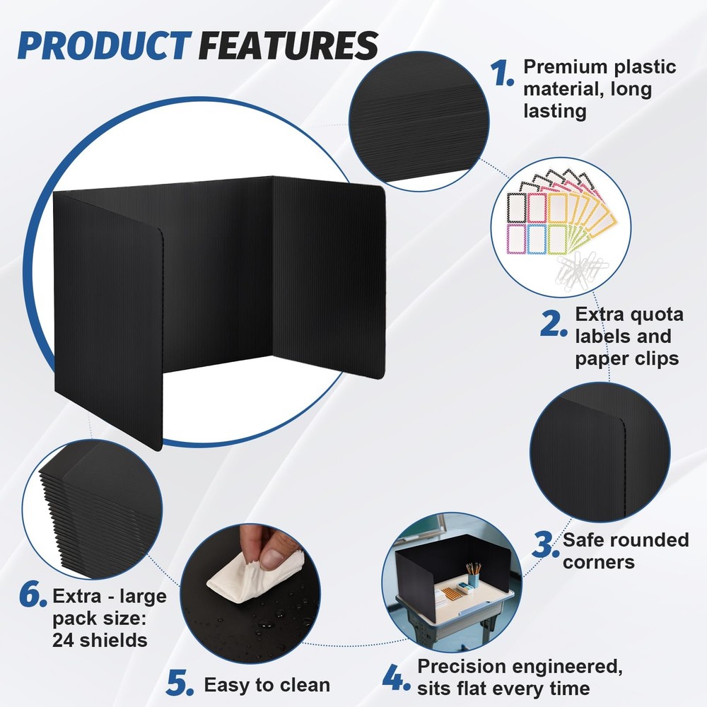 Student Desk Divider Privacy Screen 3-Fold Plastic Testing Shield White 17x14"