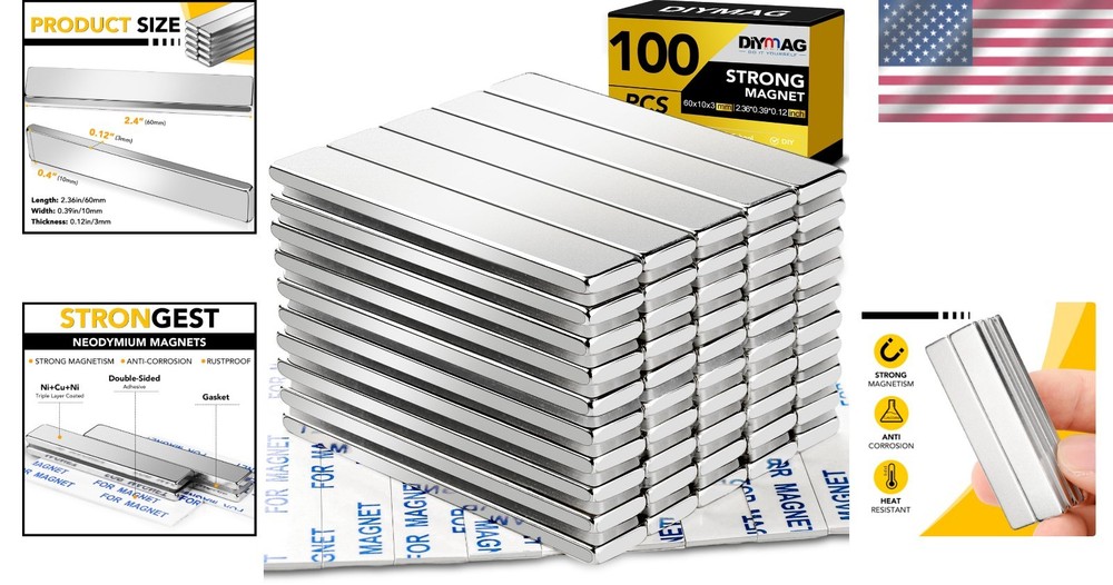 Versatile 100 Pack Neodymium Magnets - Rectangular Bars for Home or Office Use