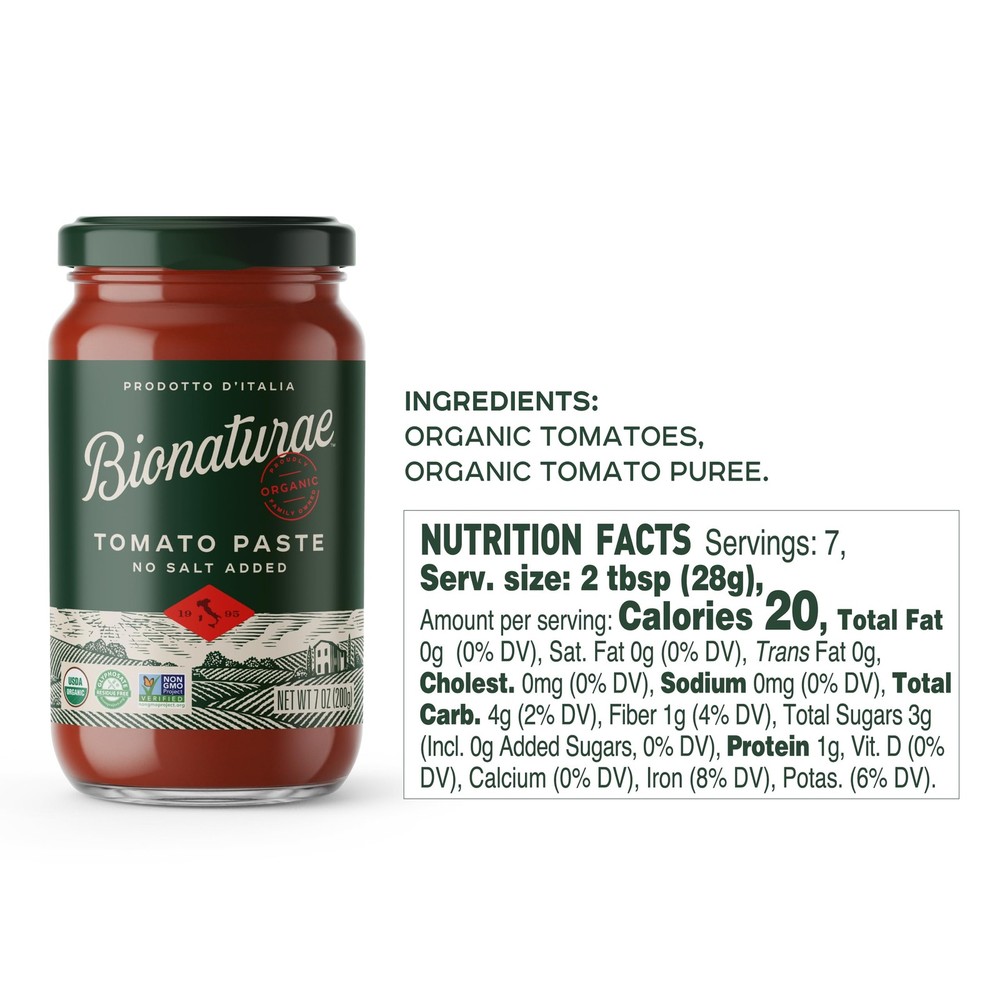 Bionaturae Organic Tomato Paste - No Salt Tomato Paste Tomato Paste in a Jar ...