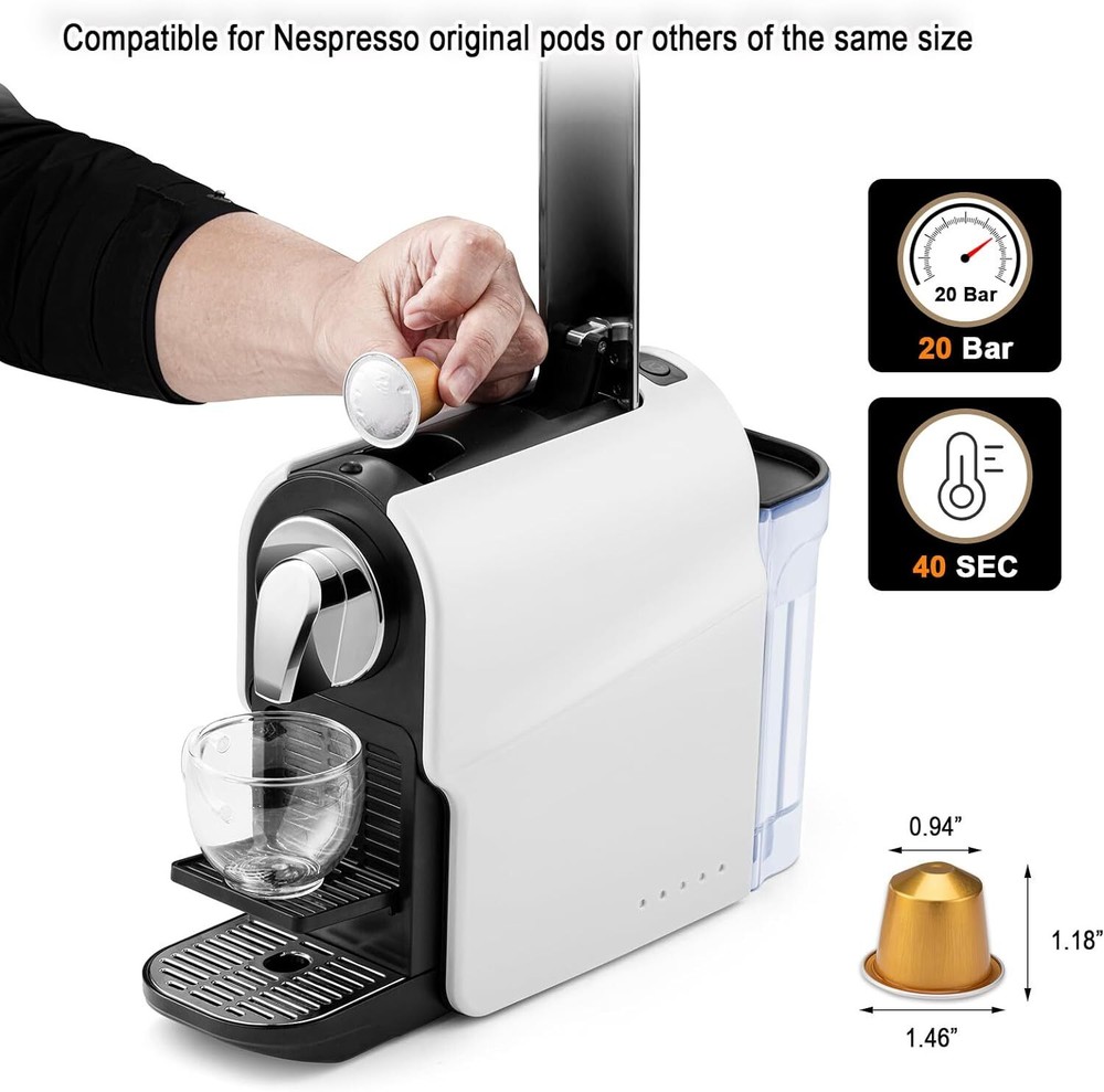Espresso Pod Machine for Home, Compact Capsule Coffee Maker White