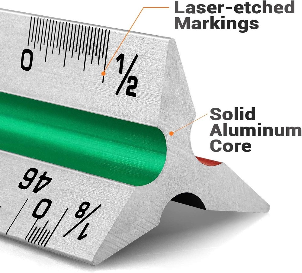 12" Aluminum Architecture Scale Ruler Triangular Engineer Drafting Tool Preci...