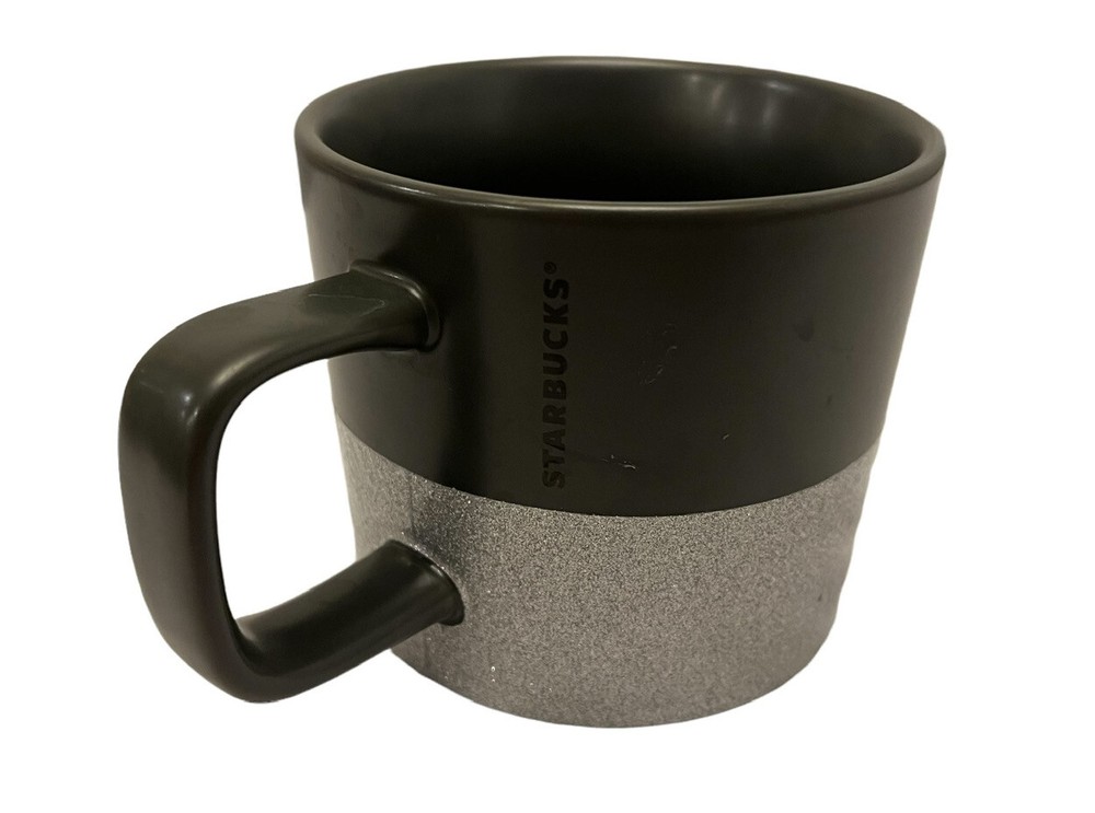 Starbucks Ceramic Mug Black Silver Sparkle Glitter Mug 12oz Great Shape