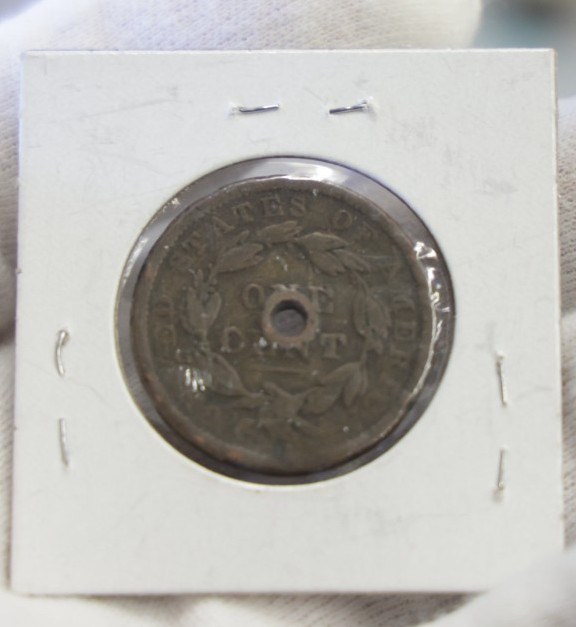 1838 US Large Cent 1c (Holed)