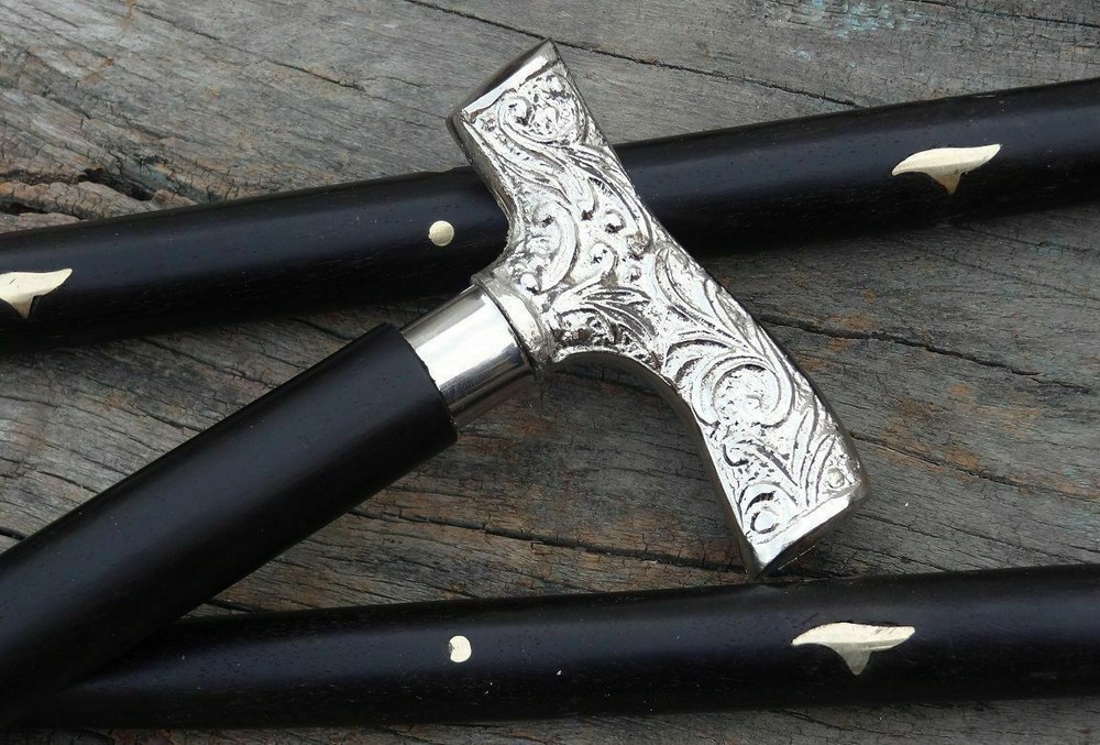 Solid Brass Design Silver Derby Head Handle Victorian Cane Wooden Walking Stick