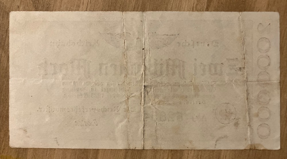 Germany Grossgeld Banknote. 2 Million Mark. Dated 1923.
