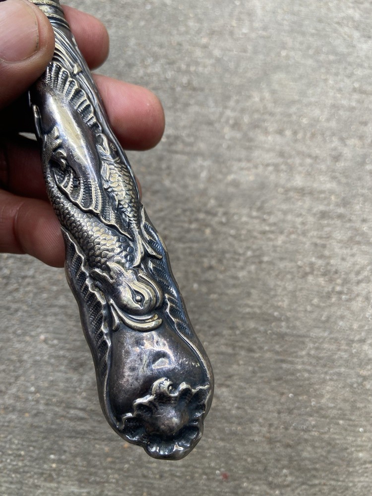Chinese Export Sterling Silver Salad Fork with Fish Design Flatware