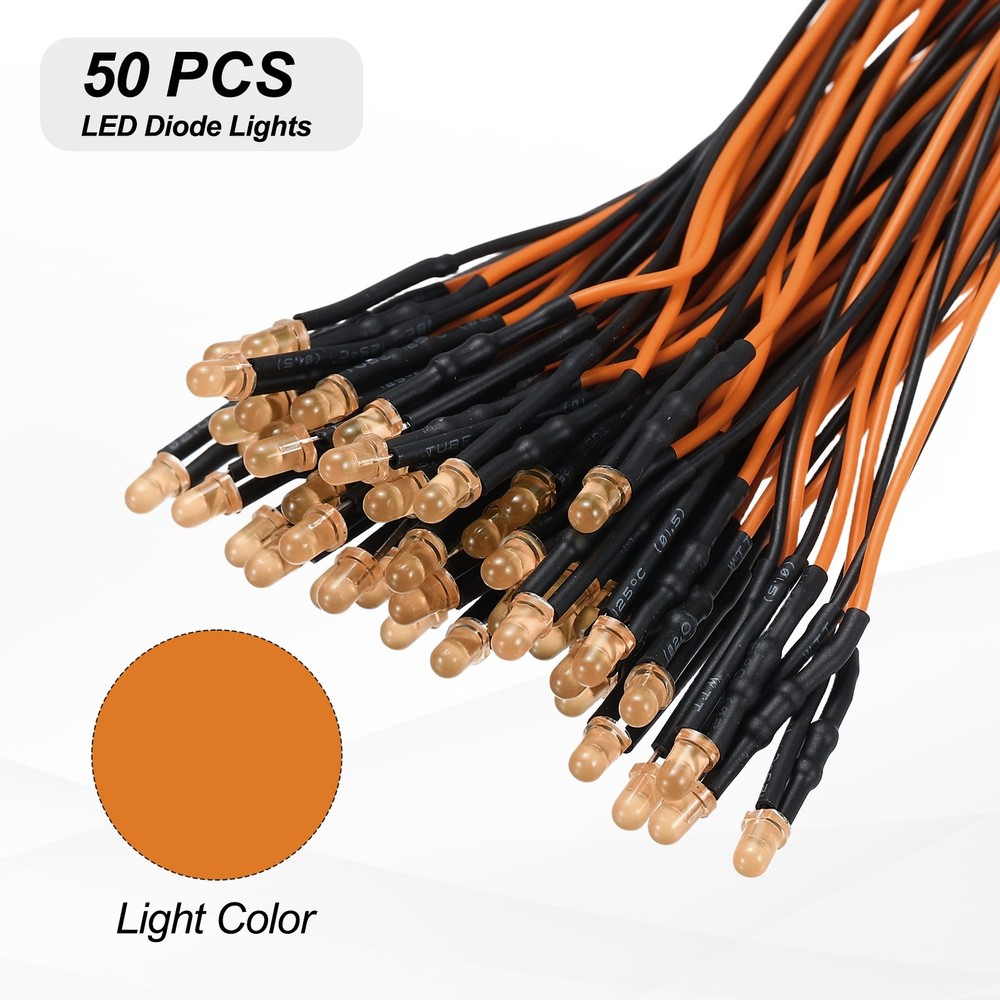 50pcs 3mm LED Diode Lights, Orange Light DC 12V for Electronics