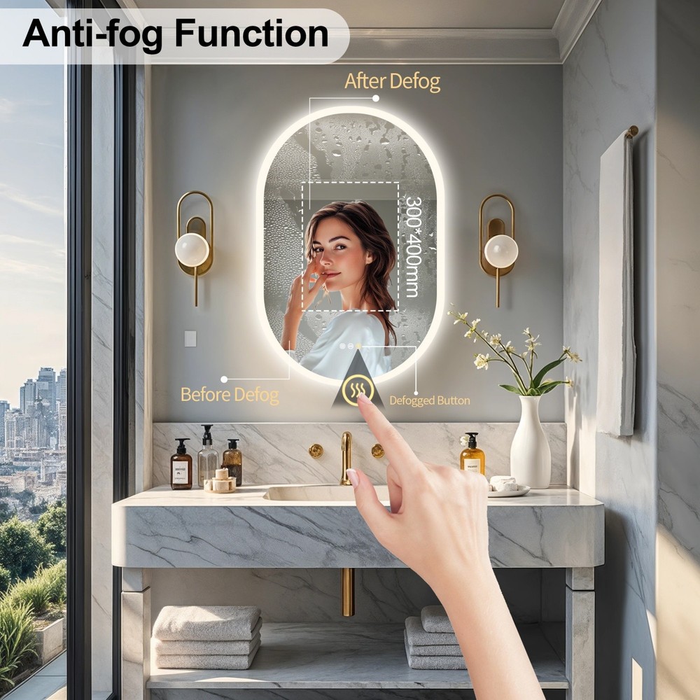 35'' Oval LED Bathroom Mirror w/ Touch Sensor Backlight Wall Vanity Mirror Defog