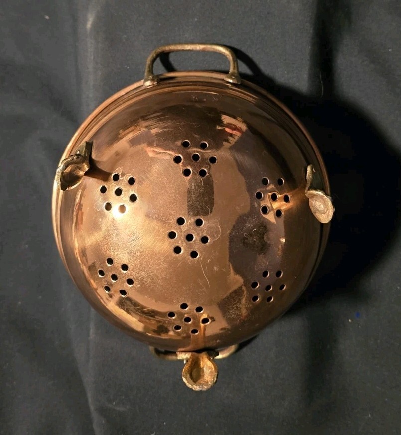 Heavyweight Small Copper- Solid Brass Handles Footed 7" Petite Colander Strainer