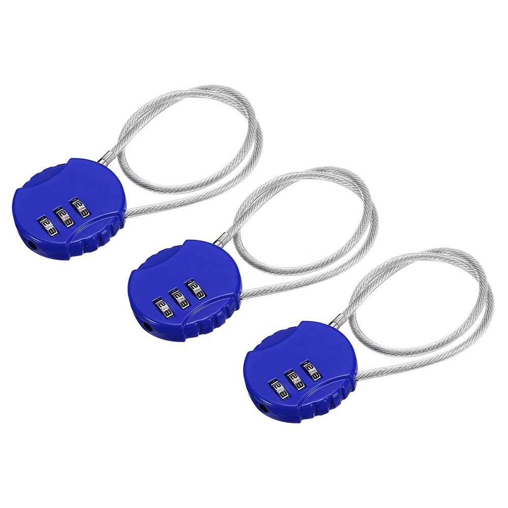 3Pc Small Combination Locks, 3 Digit Baggage Padlocks(Blue, 11.8-Inch)