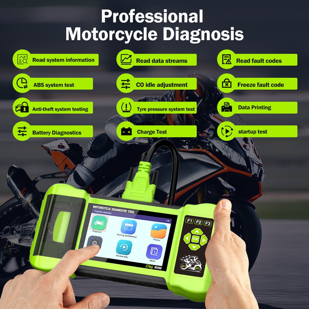 Jdiag M300 Motorcycle OBD2 Scanner Full System Fault Code Reader Diagnostic Tool