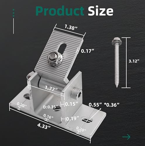 4 Pack Adjustable Solar Panel Tilt Mount Bracket Base, Tilt Angle 10°-60° Flat