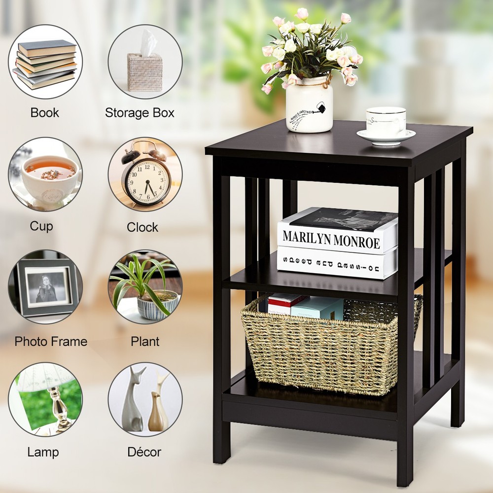 3-tier Side Table Nightstand Sofa End Table Storage Display Shelf Espresso