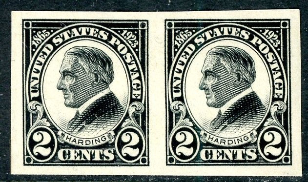 US Scott # 611 1923 2¢ Harding Imperf Pair Mint OG Hinged