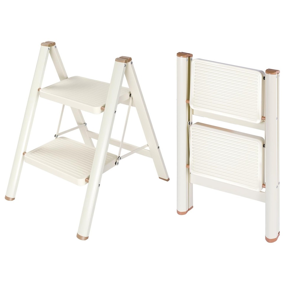 Valeo 2 Step Ladder,Lightweight Folding Stool with 2 Step, Milk White
