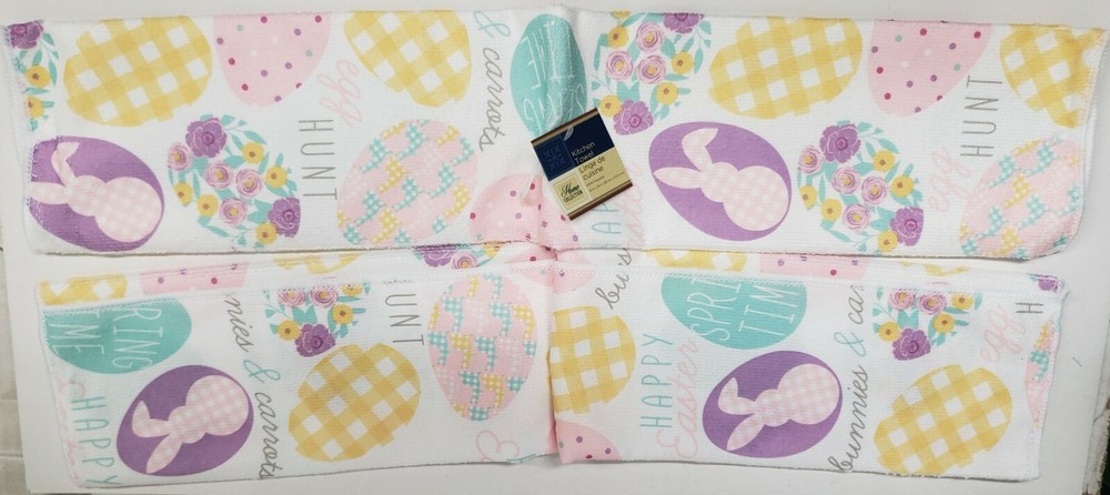 Set of 3 Same Microfiber Kitchen Towels (15"x25") EASTER, EGG HUNT, BUNNIES, GR