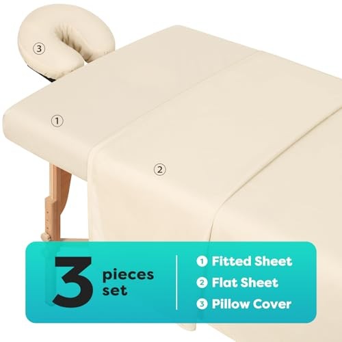 Massage Table Sheets Sets, 3 Pcs Professional Microfiber Massage Bed Natural