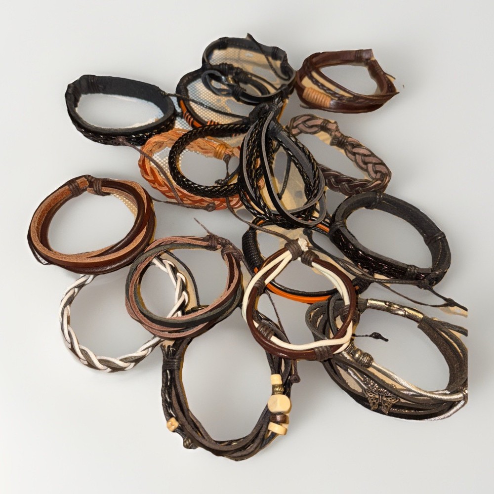17 Leather /vegan Leather Pull Close Braclets Variety Pack