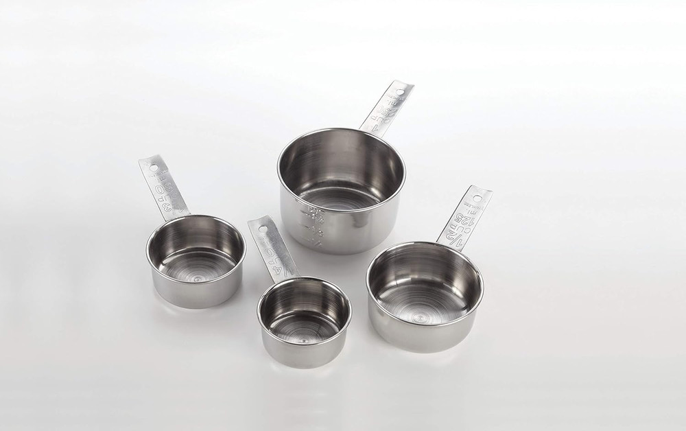 MCL4 Stainless Steel Measuring Cup Set, Solid Flat Handle, Silver, 4 Piece