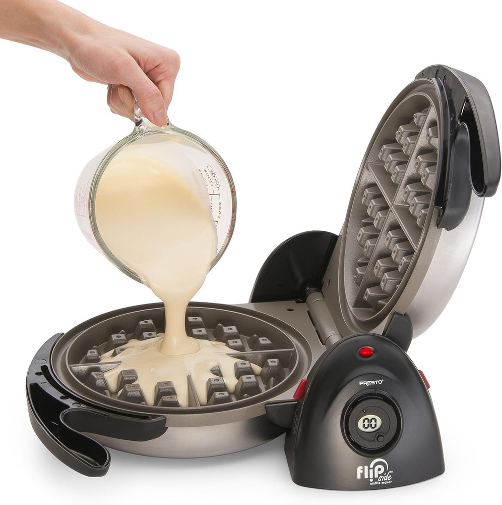 Compact Black Belgian Waffle Maker with Easy-Clean Ceramic Surface - 1100W Power