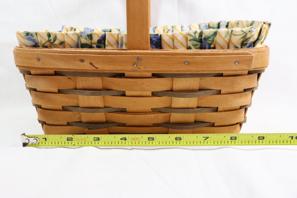 Longabrger Rectangle Basket with handle 10" wide w/ cloth & plastic liners