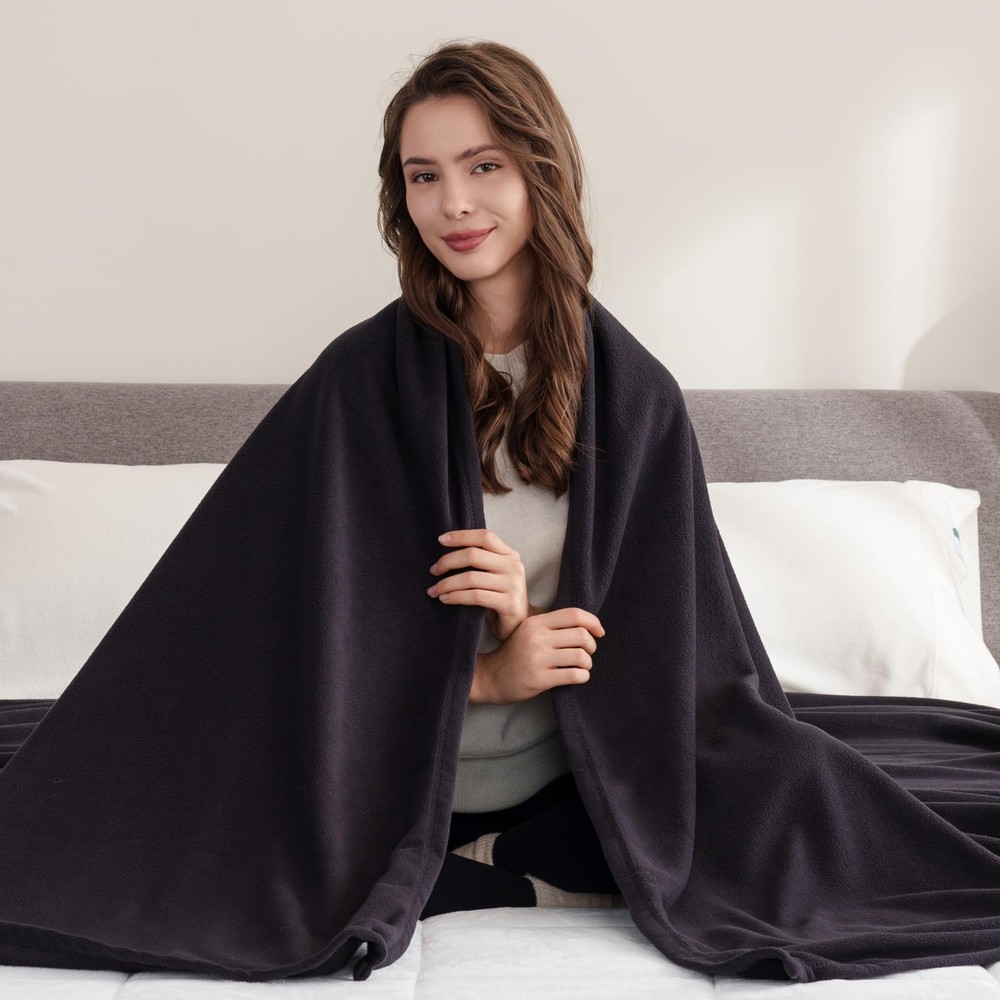 Microfleece King Size Bed Blanket Black, Lightweight Soft Breathable Plush Mi...