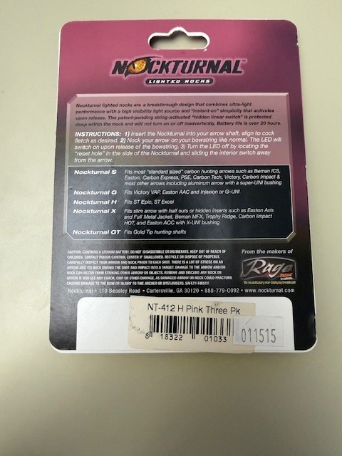 Nockturnal- H Lighted Nock Pink 3-pack #NT-412