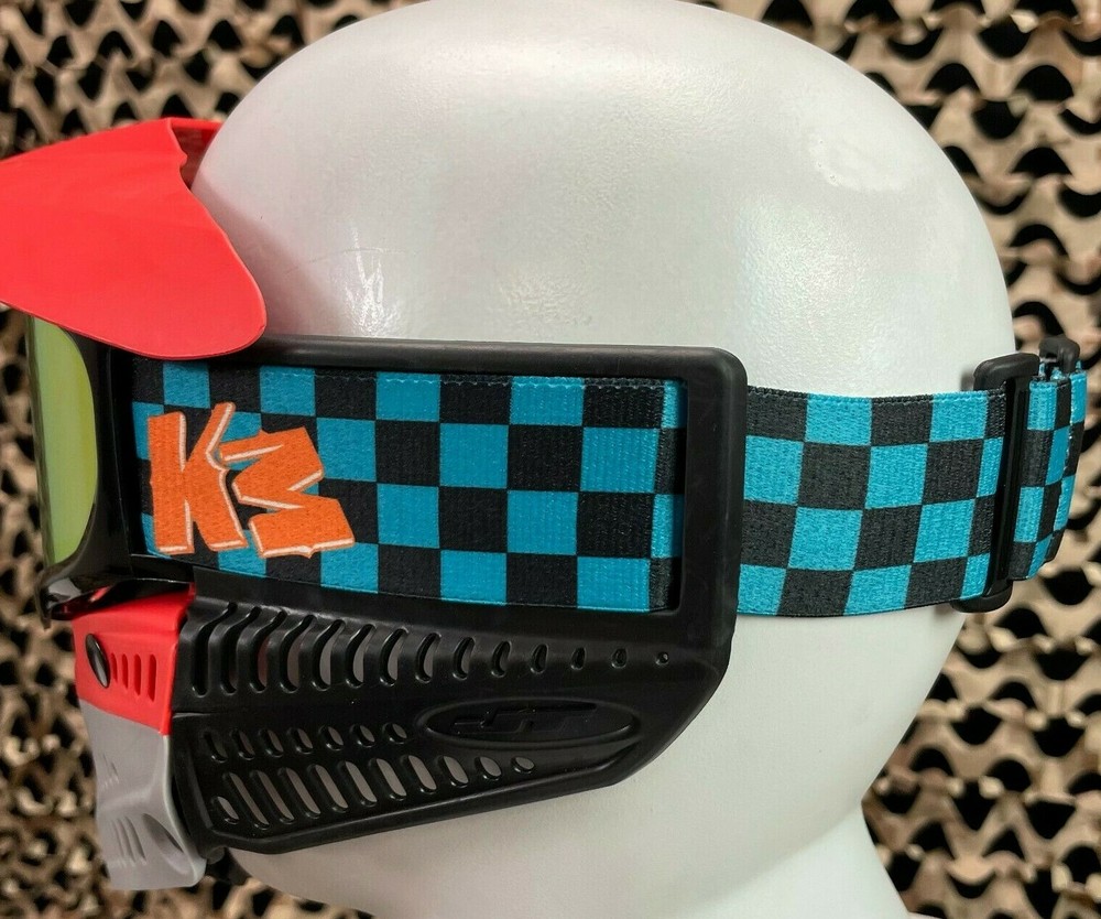 NEW KM Paintball Goggle Strap - Checkered Black/Teal