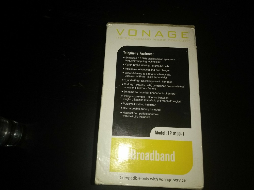 Vonage VTech IP 8100-1 Broadband Telephone System, Base & 1Handset