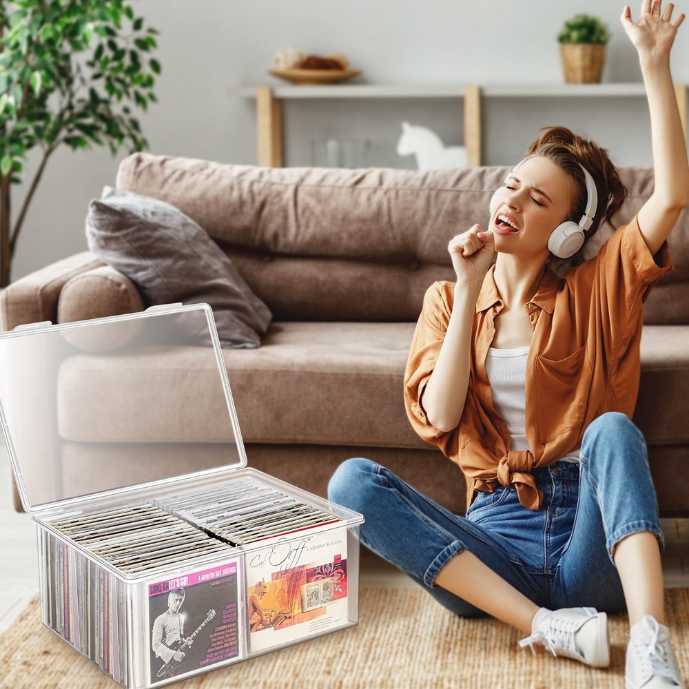 Stackable Clear Plastic CD Storage Box Organizer Music Media Holder