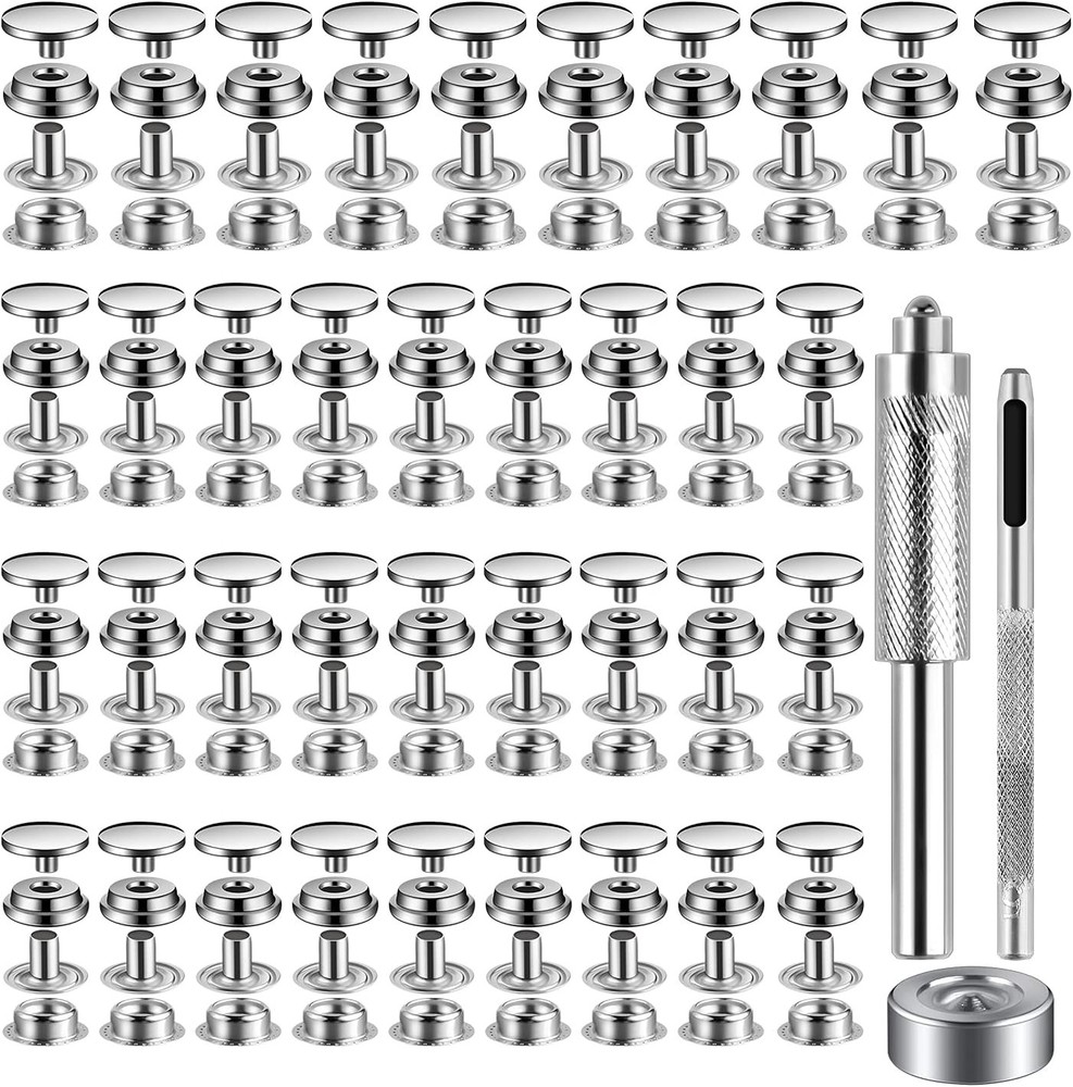 100 PCS 15MM Snap Fastener Kit Tool Button kit Snaps for Leather Silver