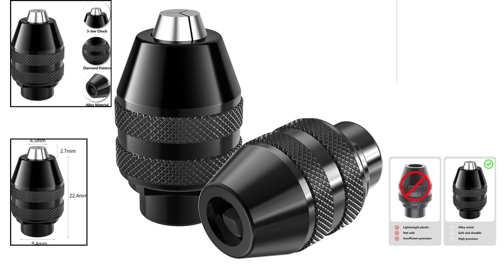 Efficient 3-Jaw Keyless Chuck Set for Quick Bit Changes - For Dremel Tools