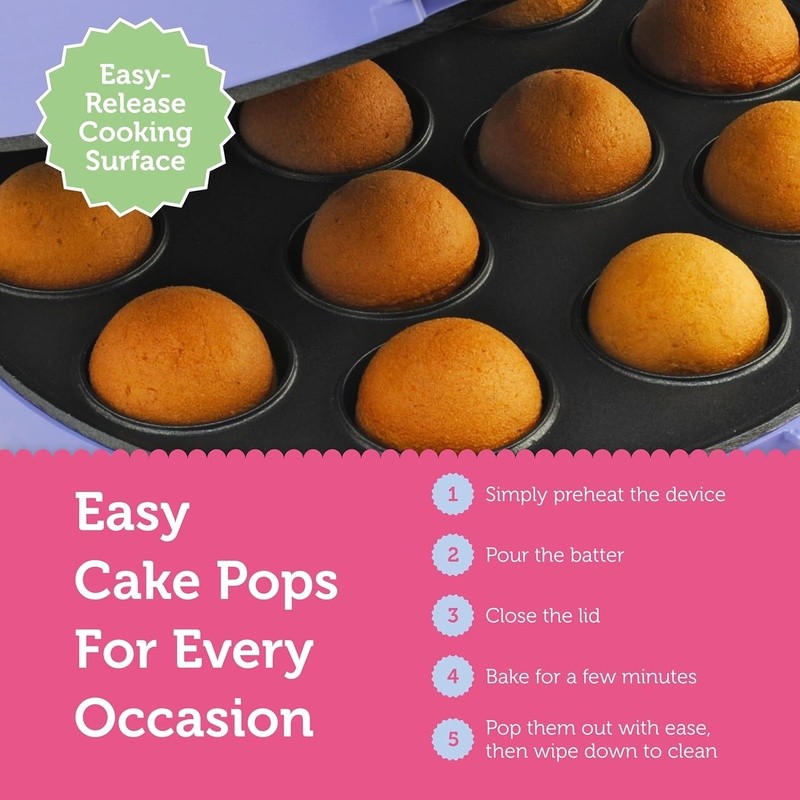 Non-Stick Cake Pop Maker Bakes 12 Pops Includes Stand 50 Sticks Fork Tool New