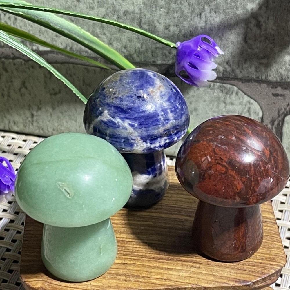 3pcs Mushroom shaped Carved  stone Decor 107g A12