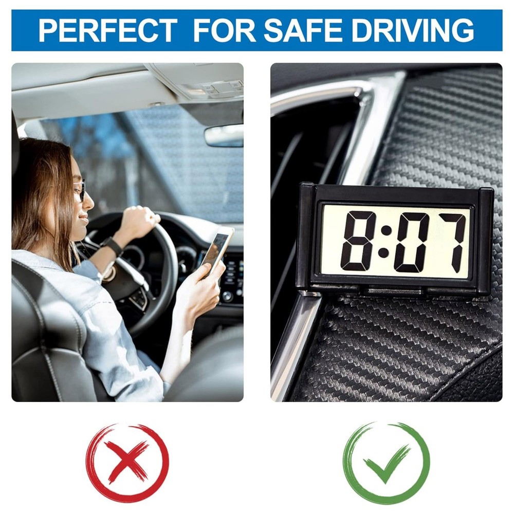 3PC Mini Digital Clock Small Adhesive Stick On For Car Dashboard LCD Display New